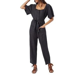 Joie Viney Linen Short Sleeve Jumpsuit Black Size Small